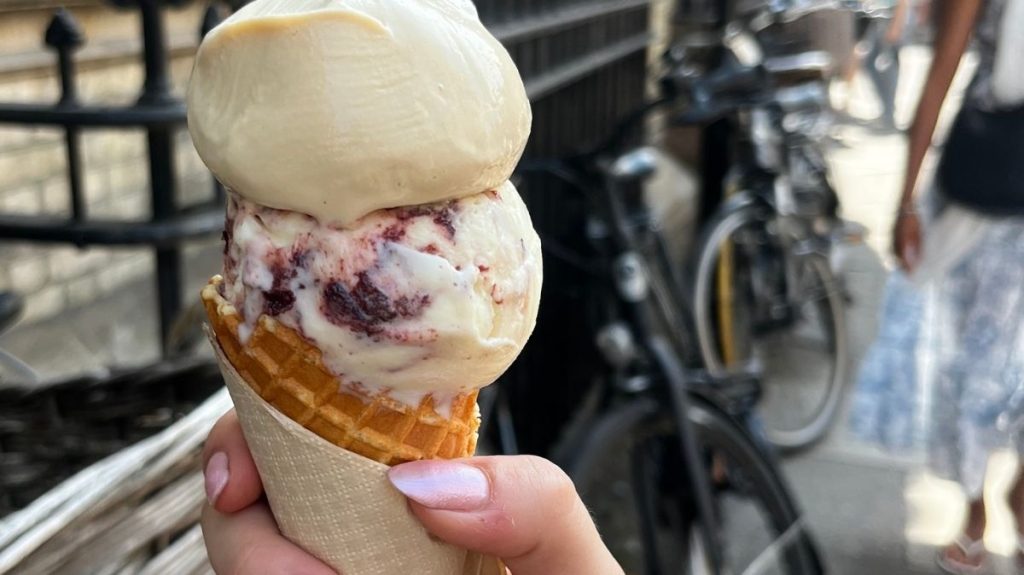 Icre-cream cone beside bikes n Cambridge
